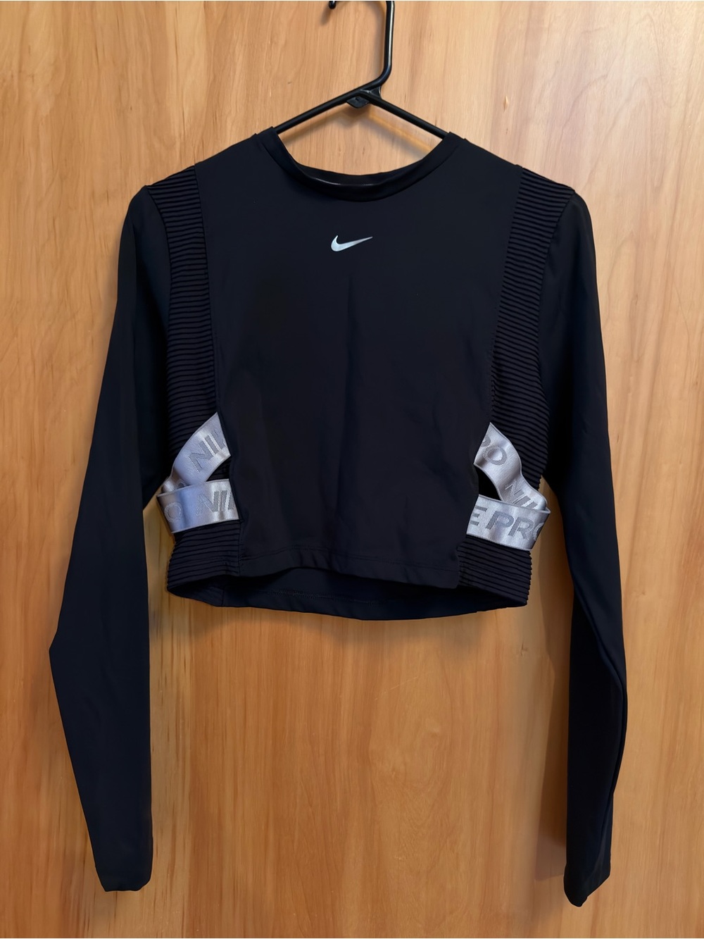 Nike Black Long-Sleeve Cropped Training Top with Silver Accents